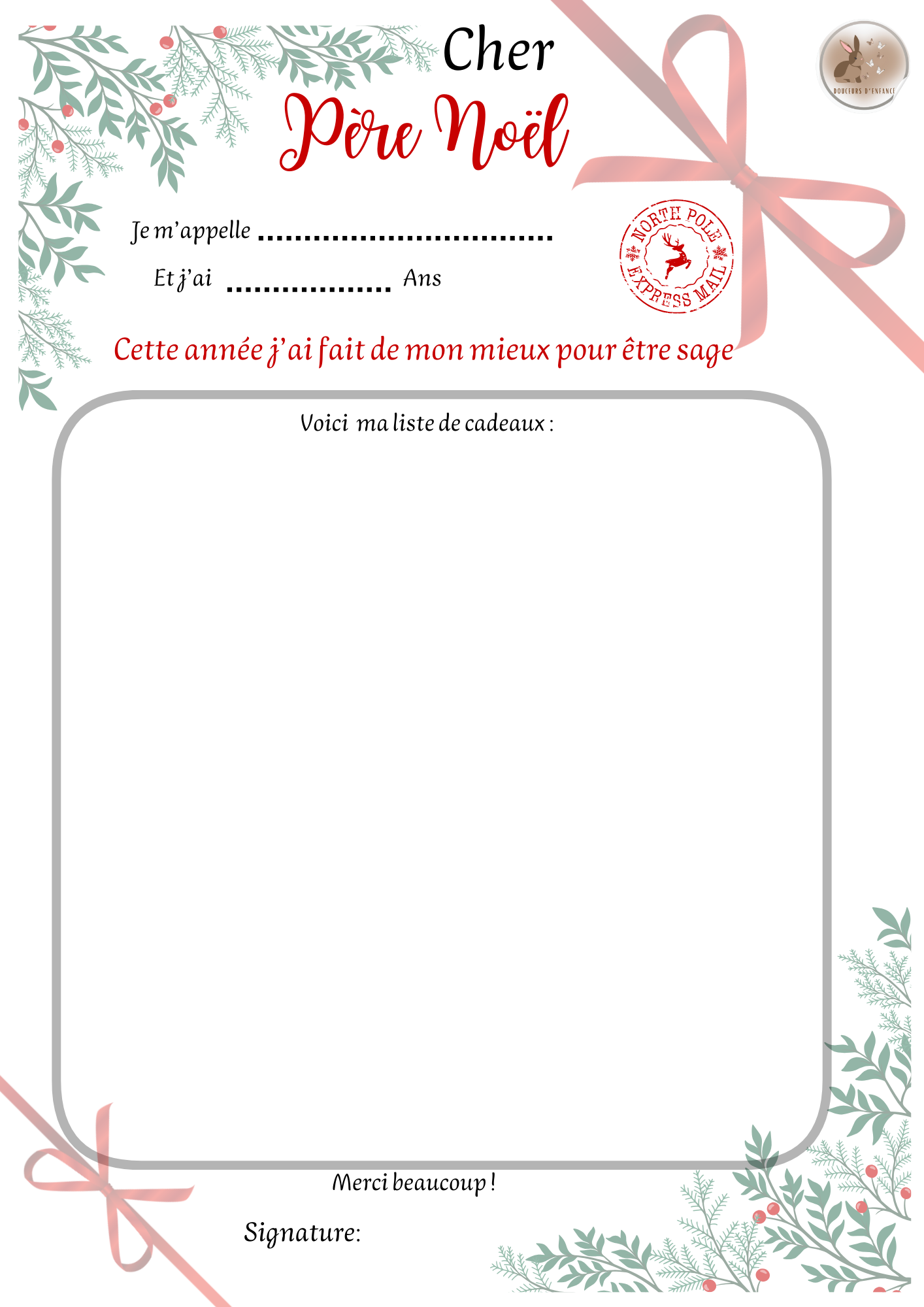 Ma lettre au père Noël